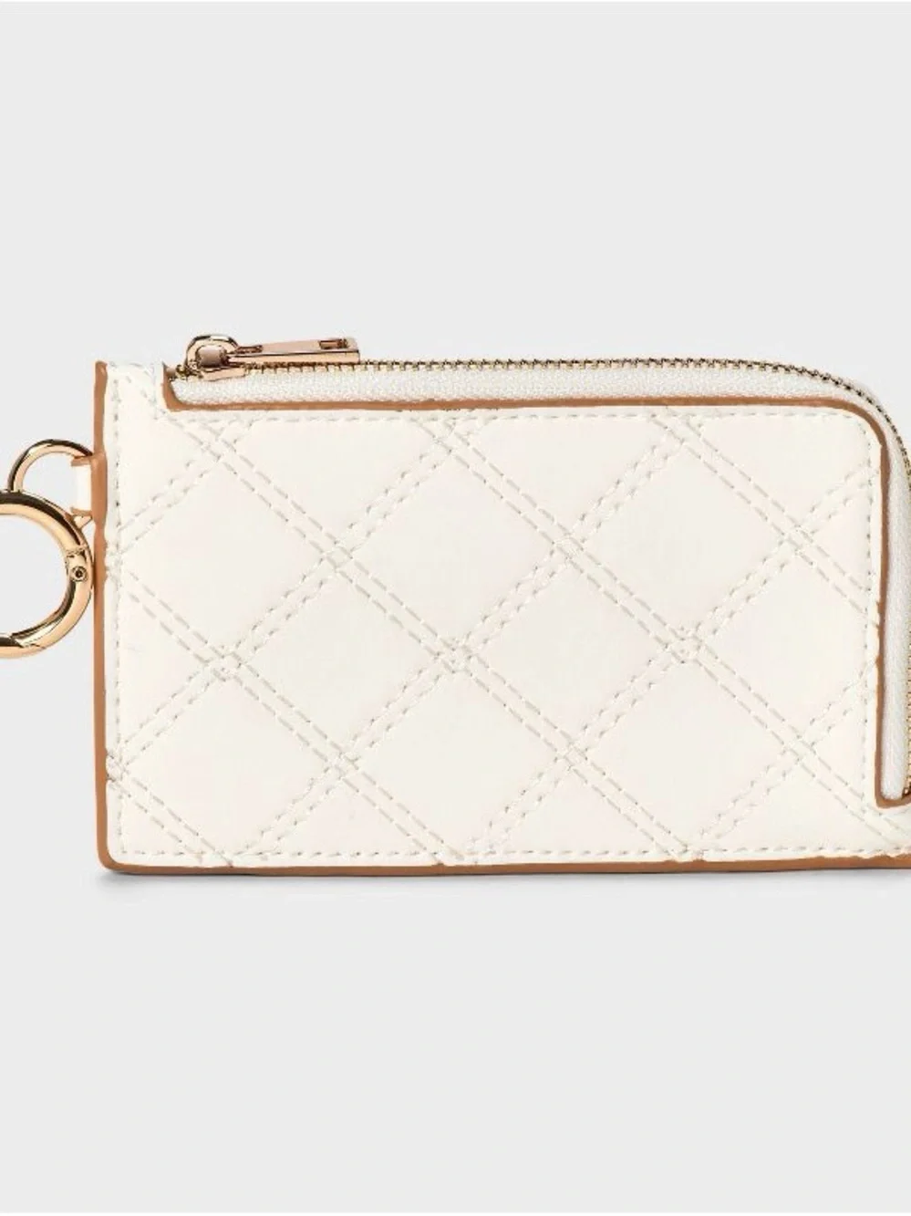 a new day Quilted Cream Zip Card Wallet with Gold Ring